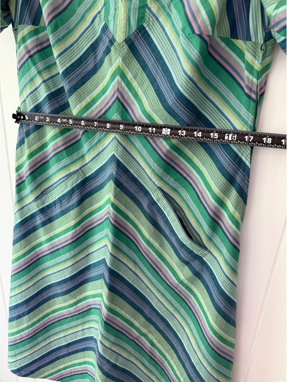 Bogner Striped Short Sleeve Dress Size M Green Blue Cotton Viscose - Picture 4 of 9